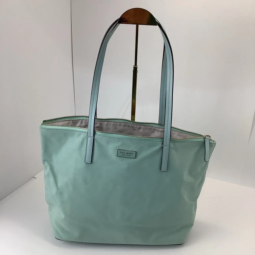 Kate Spade Hayden Nylon Mint Green Tote Shoulder Bag zip top